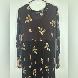 NWOT Vintage Y2K Pleated Floral Witchy Whimsical Crinkle Maxi Dress Black M